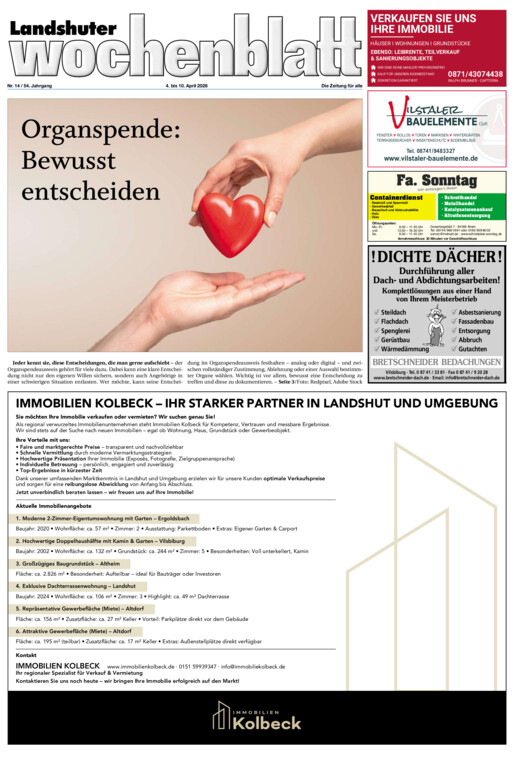 Landshuter Wochenblatt vom Samstag, 04.04.2026
