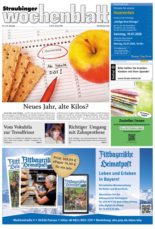 Straubinger Wochenblatt vom Samstag, 03.01.2026
