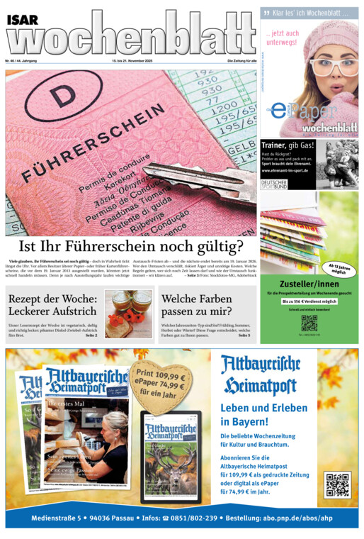 Isar Wochenblatt vom Samstag, 15.11.2025